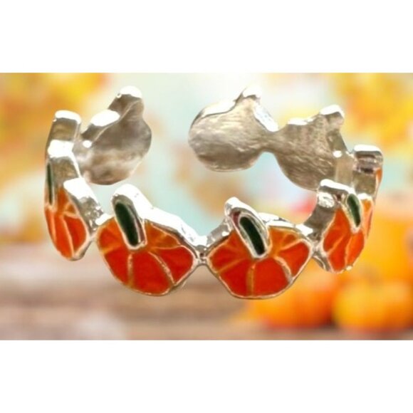 Pumpkin Ring New Orange Silver Adjustable Thanksgiving Autumn Jewelry Fe… - Picture 2 of 12